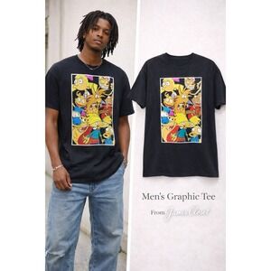 Nickelodeon Graphic T-Shirt Black Cartoon Tee Size Small 90s Retro